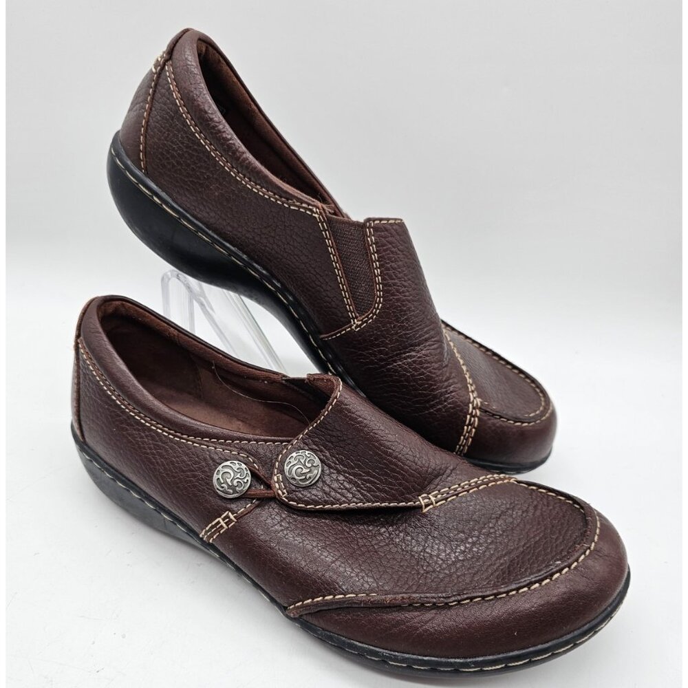 Clarks Women's Ashland Lane Slip On Brown Leather Loafers Size 7.5 Casual Work